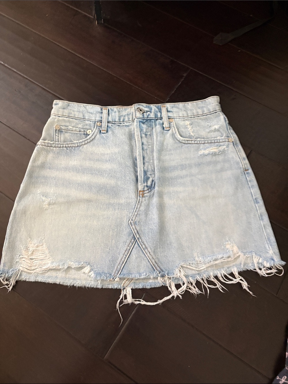 Agolde Light Wash Distressed Denim Mini Skirt - Women